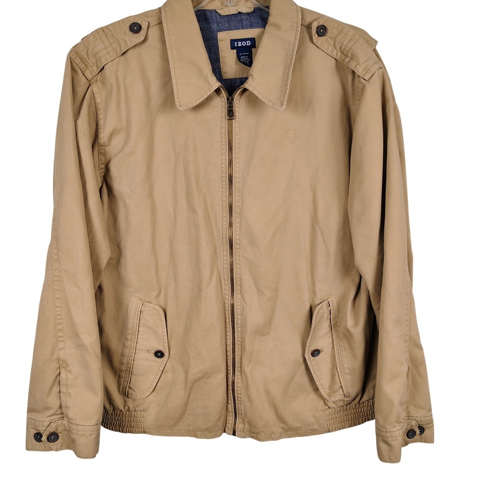 IZOD Mens XL Harrington Jacket Tan Cotton Twill Gorpcore Workwear Utility